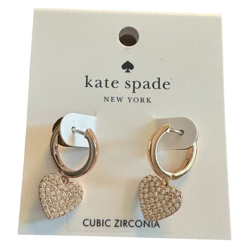 kate spade Yours Truly Pave Gold Heart Drop Earrings - NEW